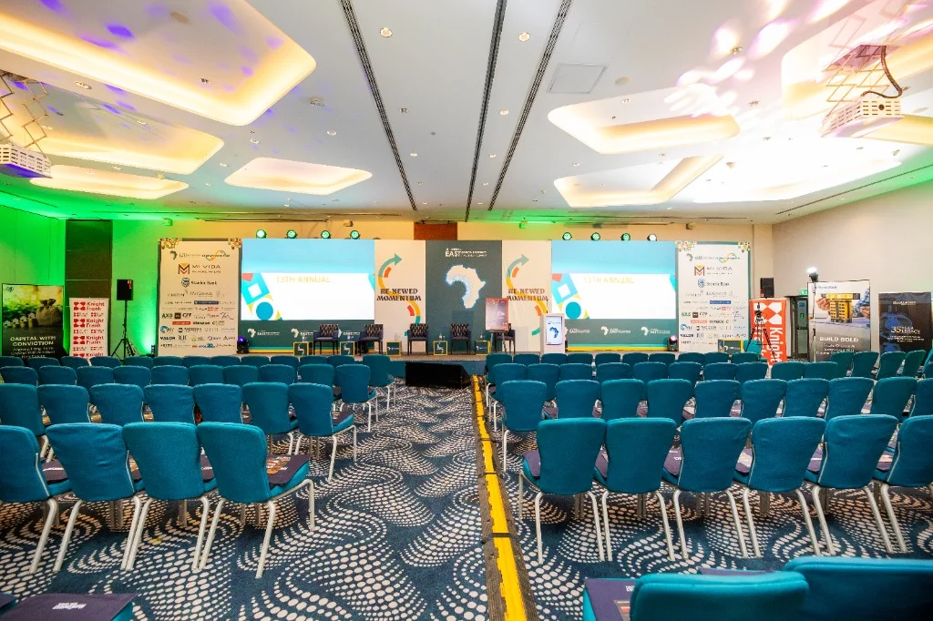 Conference hall with stage setup and LED screens by Showlab Events