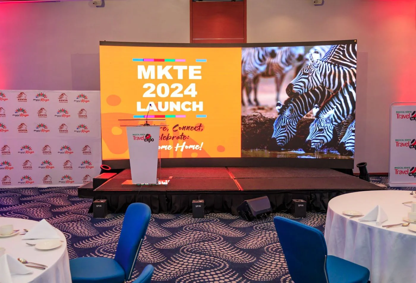 Large LED screen displaying event branding