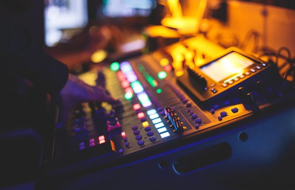 Sound mixing desk with stage lighting